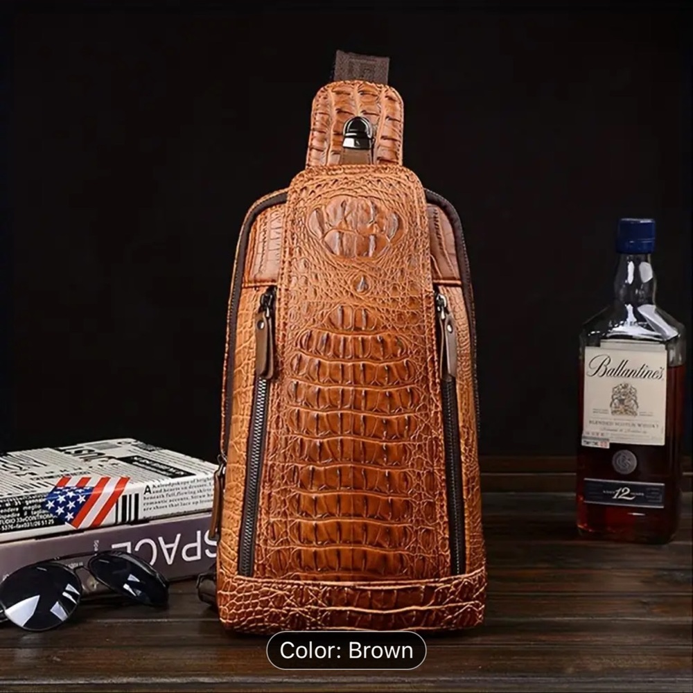 American Vintage Brown Belt Bag with Crocodile Texture
